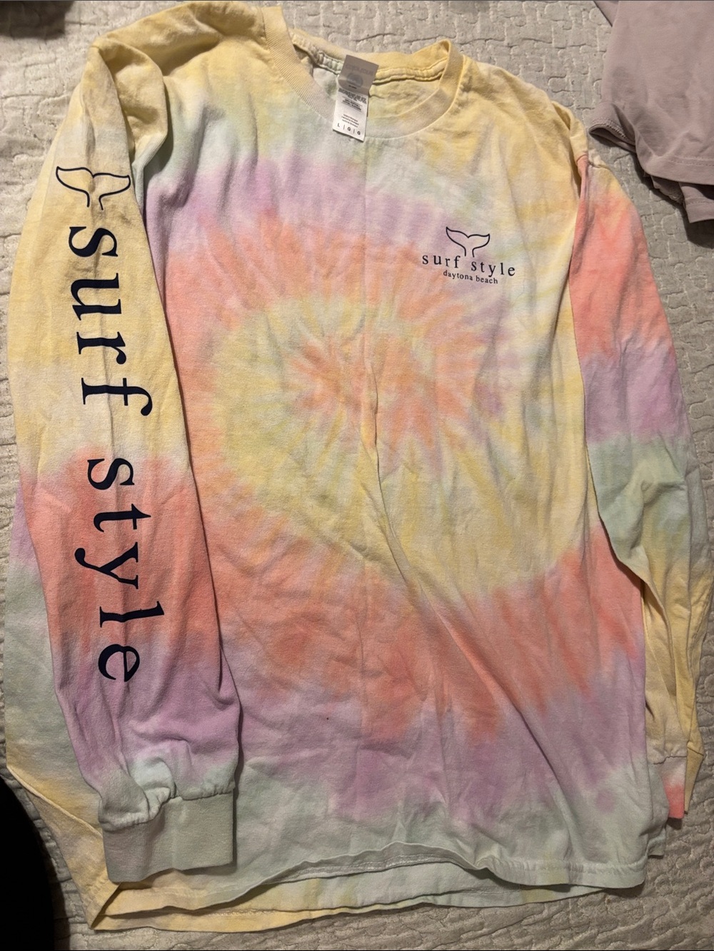 surf style Pastel Tie-Dye Long Sleeve Tee - Yellow, Pink, Peach, Lavender, Mint